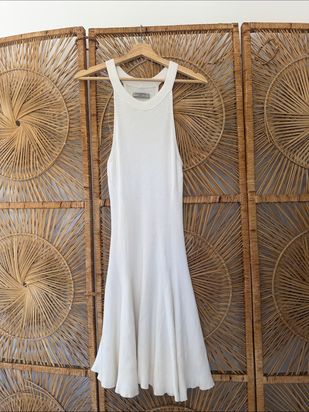 All saints Elsa Sleeveless White Knit Flare Dress
